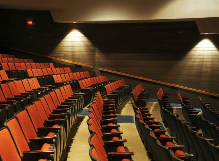 Empty chairs in movie theater