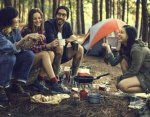 Friends Camping Eating Food Concept